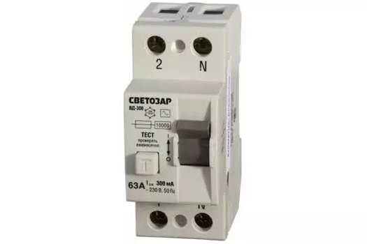 Выключатель дифференциальный (УЗО), 2P, 63А, 300мА, электромеханический, тип АС, СВЕТОЗАР (SV-49172-300-63)