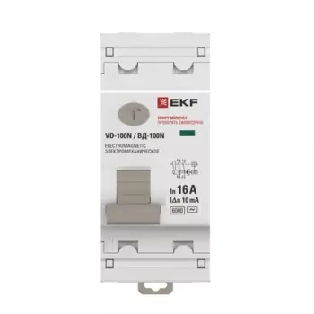 Выключатель дифференциальный (УЗО) PROxima ВД-100N, 2P, 16А, 10мА, электромеханический, тип AC, EKF (E1026M1610)