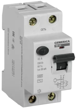 Выключатель дифференциальный (УЗО) ВД1-63, 2P, 32А, 30мА, электромеханический, тип АС, IEK (MDV15-2-032-030)