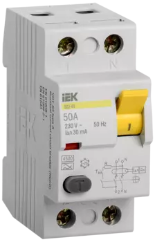 Выключатель дифференциальный (УЗО) ВД1-63, 2P, 50А, 30мА, электромеханический, тип АС, IEK