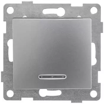 Выключатель GUSI Bravo С10В18-004, 1кл., индикатор/подсветка, скрытый монтаж, механизм с накладкой без рамки, серебро (С10В18-004)