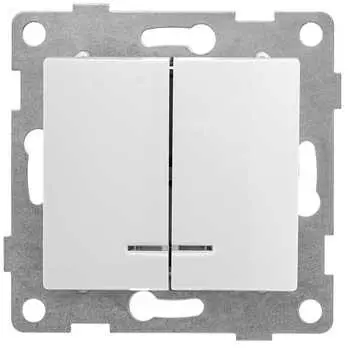 Выключатель GUSI Bravo С10В28-001, 2кл., индикатор/подсветка, скрытый монтаж, механизм с накладкой без рамки, белый (С10В28-001)