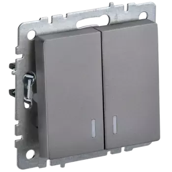 Выключатель IEK Brite ВС10-2-1-БрС, 2кл., индикатор/подсветка, скрытый монтаж, механизм с накладкой без рамки, СТАЛЬ (BR-V20-1-10-K46)