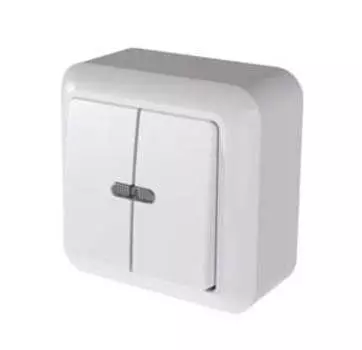 Выключатель КУНЦЕВО-ЭЛЕКТРО Оптима , 2кл., индикатор/подсветка, открытый монтаж, в сборе, белый (8004)