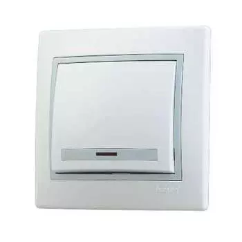 Выключатель LEZARD Mira , 1кл., индикатор/подсветка, скрытый монтаж, в сборе, белый/серебро (701-0215-111)