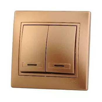 Выключатель LEZARD Mira , 2кл., индикатор/подсветка, скрытый монтаж, в сборе, золотой металлик (701-1313-112)