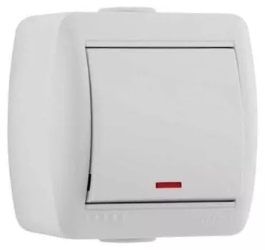 Выключатель LEZARD Nata , 1кл., индикатор/подсветка, открытый монтаж, в сборе, белый (710-0200-111)