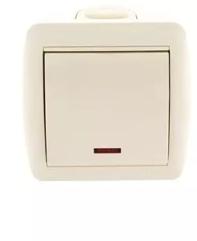 Выключатель LEZARD Nata , 1кл., индикатор/подсветка, открытый монтаж, в сборе, кремовый (710-0300-111)