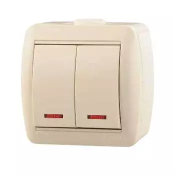 Выключатель LEZARD Nata , 2кл., индикатор/подсветка, открытый монтаж, в сборе, кремовый (710-0300-112)