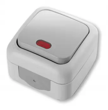 Выключатель Panasonic Palmiye, 1кл., индикатор/подсветка, открытый монтаж, в сборе, серый (90555519-RU)