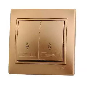 Выключатель проходной LEZARD Mira, 2кл., скрытый монтаж, в сборе, золотой металлик (701-1313-106)