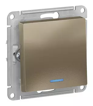 Выключатель Schneider Electric AtlasDesign, 1кл., индикатор/подсветка, скрытый монтаж, механизм с накладкой без рамки, шампань (ATN000513)