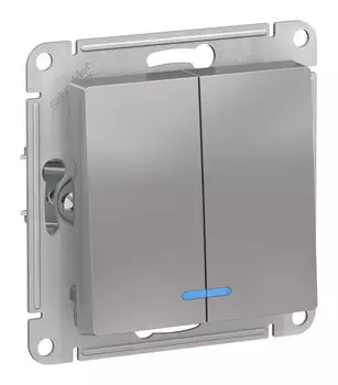 Выключатель Schneider Electric AtlasDesign, 2кл., индикатор/подсветка, скрытый монтаж, механизм с накладкой без рамки, алюминий (ATN000353)
