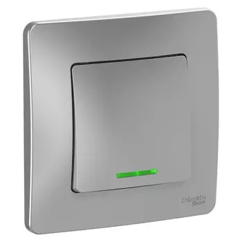 Выключатель Schneider Electric Blanca , 1кл., индикатор/подсветка, открытый монтаж, в сборе, алюминий (BLNVS010113)