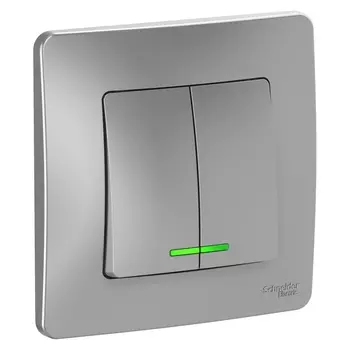 Выключатель Schneider Electric Blanca , 2кл., индикатор/подсветка, открытый монтаж, в сборе, алюминий (BLNVS010513)