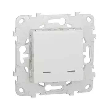 Выключатель Schneider Electric Unica New, 2кл., индикатор/подсветка, скрытый монтаж, механизм с накладкой без рамки, белый (NU521118N)