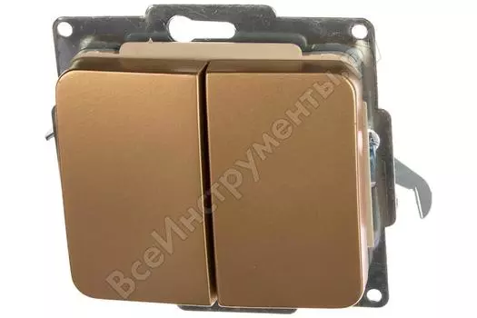Выключатель СВЕТОЗАР Гамма SV-54134-GM, 2кл., скрытый монтаж, механизм с накладкой без рамки, золотой металлик (SV-54134-GM)