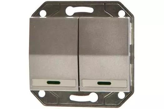 Выключатель СВЕТОЗАР Эффект SV-54435-SM, 2кл., индикатор/подсветка, скрытый монтаж, механизм с накладкой без рамки, светло-серый металлик (SV-54435-SM)