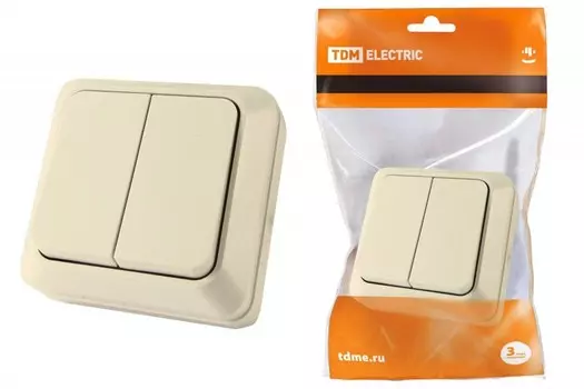 Выключатель TDM Ладога, 2кл., открытый монтаж, в сборе, слоновая кость (SQ1801-0004)