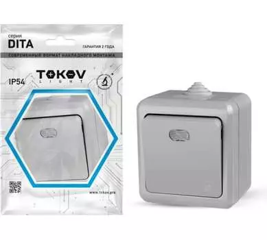 Выключатель Tokov Electric Dita TKL-DT-V1I-C06-IP54, 1кл., индикатор/подсветка, открытый монтаж, в сборе, серый (TKL-DT-V1I-C06-IP54)