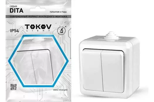 Выключатель Tokov Electric Dita TKL-DT-V2-C01-IP54, 2кл., открытый монтаж, в сборе, белый (TKL-DT-V2-C01-IP54)