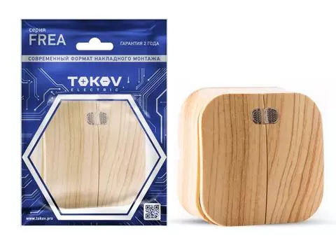 Выключатель Tokov Electric Frea TKE-FR-V2I-C25, 2кл., индикатор/подсветка, открытый монтаж, в сборе, сосна (TKE-FR-V2I-C25)