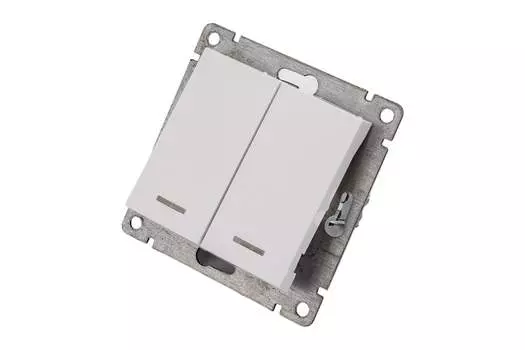 Выключатель UNIVersal Афина A0123, 2кл., индикатор/подсветка, скрытый монтаж, механизм с накладкой без рамки, белый (A0123)