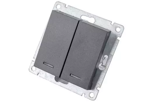 Выключатель UNIVersal Афина A0123-Gr, 2кл., индикатор/подсветка, скрытый монтаж, механизм с накладкой без рамки, графит (A0123-Gr)