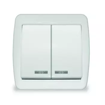 Выключатель UNIVersal Клио К2227, 2кл., индикатор/подсветка, открытый монтаж, в сборе, белый (К2227)