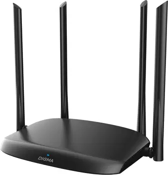 Wi-Fi роутер Digma DWR-AC1202, 802.11a/b/g/n/ac, 2.4 / 5 ГГц, до 1.17 Гбит/с, LAN 3x1 Гбит/с, WAN 1x1 Гбит/с, внешних антенн: 4x6 дБи