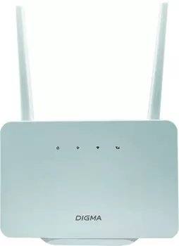 Wi-Fi роутер Digma Home, 802.11a/b/g/n, 2.4 ГГц, до 300 Мбит/с, LAN 1x100 Мбит/с, WAN 1x100 Мбит/с, внешних антенн: 2x6 дБи, LTE (D4GHMAWH)
