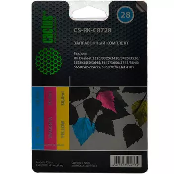 Заправочный набор струйный Cactus CS-RK-C8728, 3x30мл, голубой/ пурпурный/ желтый для DJ 3320, 3325, 3420, 3425, 3520, 3535, 3550, 3645, 3647, 3650, 3745, 3845, 5650, 5652, 5655, 5850; OJ 4105 (C8728) совместимый