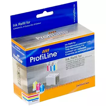 Заправочный набор струйный ProfiLine PL-INK-CL 41/CL 51/CL 513, 3x20мл, голубой/ пурпурный/ желтый для Pixma MP450/PM170/PM150/iP6220D/iP6210D/iP2200/iP1600/iP1800 (CL 41/CL 51/CL 513) совместимый