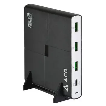 Зарядное устройство ACD ACD-P904U-V1B 105W, 3USB, USB type-C, Quick Charge, 12A, черный (ACD-P904U-V1B), кабель USB Type C