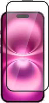 Защитное стекло BoraSCO для экрана смартфона Apple iPhone 16, Full Screen/Full Glue, поверхность матовая, черная рамка, 2.5D (73685)