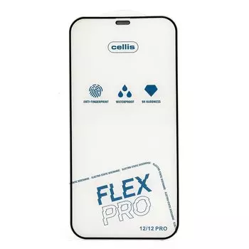 Защитное стекло Cellis Flex Pro для экрана смартфона Apple iPhone 12/iPhone 12 Pro, FullScreen, поверхность глянцевая, черная рамка, 2.5D (236362)