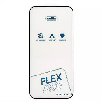 Защитное стекло Cellis Flex Pro для экрана смартфона Apple iPhone 14 Pro Max, FullScreen, поверхность глянцевая, черная рамка, 2.5D (236366)