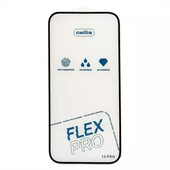 Защитное стекло Cellis Flex Pro для экрана смартфона Apple iPhone 15 Pro, FullScreen, поверхность глянцевая, черная рамка, 2.5D (236369)
