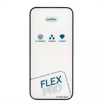 Защитное стекло Cellis Flex Pro для экрана смартфона Apple iPhone 15 Pro Max, FullScreen, поверхность глянцевая, черная рамка, 2.5D (236370)
