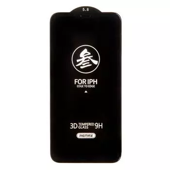 Защитное стекло Remax для экрана смартфона Apple iPhone X, XS, 11 Pro, Full screen, защита динамика, ударопрочное, черная рамка, 3D (866669)