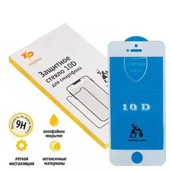 Защитное стекло ZeepDeep для экрана смартфона Apple iPhone 5, 5S, 5C, SE, Full Glue, защита динамика, белая рамка, 10D (766029)