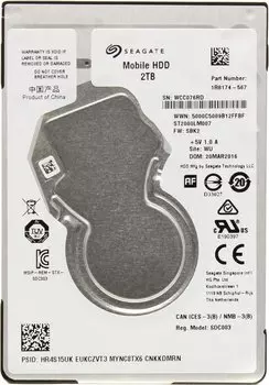 Жесткий диск (HDD) Seagate 2Tb Mobile, 2.5", 5400rpm, 128Mb, SATA3 (ST2000LM007)