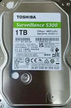 Жесткий диск (HDD) Toshiba 1Tb S300 Surveillance, 3.5", 5700rpm, 64Mb, SATA3 (HDKPJ42ZRA02)