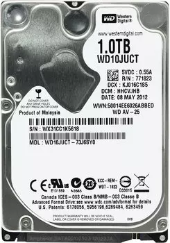 Жесткий диск (HDD) Western Digital 1Tb, 2.5", 5400rpm, 16Mb, SATA2 (WD10JUCT)