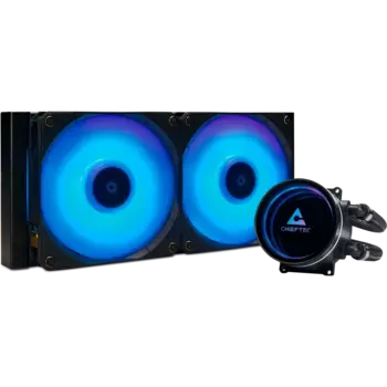 Жидкостное охлаждение Chieftec Iceberg 240 для Socket 115x/1200/1700/1851/AM5/AM4/AM3/AM3+/FM1/AM2+/FM2/FM2+, 300 Вт, 2x120 мм, ARGB, черный (CLC-240-RGB)