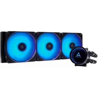 Жидкостное охлаждение Chieftec Iceberg 360 для Socket 115x/1200/1700/1851/AM5/AM4/AM3/AM3+/FM1/AM2+/FM2/FM2+, 350 Вт, 2x120 мм, ARGB, черный (CLC-360-RGB)