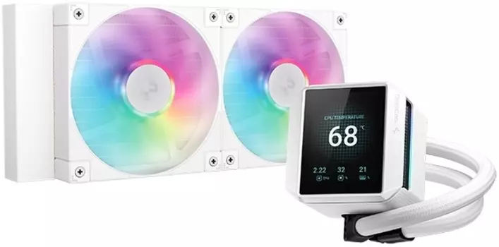 Жидкостное охлаждение Deepcool MYSTIQUE 240 WH ARGB для Socket 115x/1200/1700/1851/AM5/AM4, 250 Вт, 2x120 мм, ARGB, белый (R-LX240-WHDSNMCP-G-1)