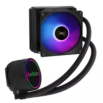 Жидкостное охлаждение ExeGate BlackWater-120V2.PWM.RGB для Socket 115x/2066/2011/2011-3/1356/1366/1200/1700/AM4/AM3/AM3+/FM1/AM2+/FM2/FM2+, 150 Вт, 1x120мм, RGB LED (EX293455RUS)