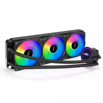 Жидкостное охлаждение ExeGate BlackWater-360.PWM.RGB для Socket 115x/2066/2011/2011-3/1356/1366/1200/1700/1851/AM5/AM4/AM3/AM3+/FM1/AM2+/FM2/FM2+, 280 Вт, 3x120 мм, RGB LED, черный (EX297325RUS)