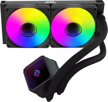 Жидкостное охлаждение GMNG GG-LC240ARGB1 для Socket 115x/2066/2011/2011-3/1356/1366/1200/AM5/AM4/AM3/AM3+/FM1/AM2+/FM2/FM2+, 260 Вт, 2x120 мм, ARGB, черный (GG-LC240ARGB1-BK)